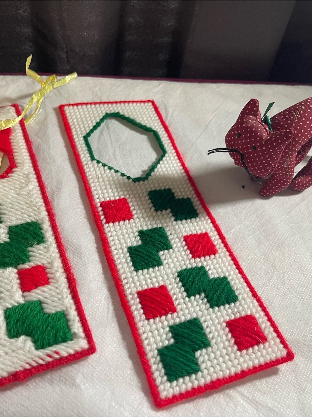 Handmade Red, Green & White Crochet Holiday Door Hanger
